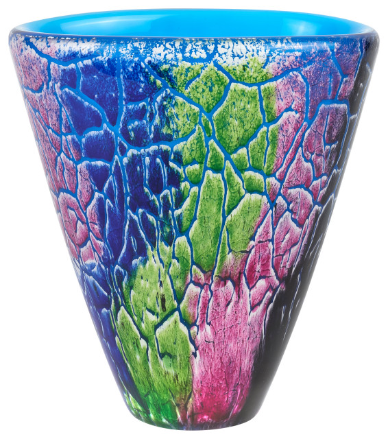Cool Firestorm Murano Style Art Glass Oval Vase 7"H