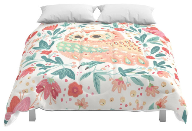 Society6 Little Pink Owl Comforter Contemporary Comforters And