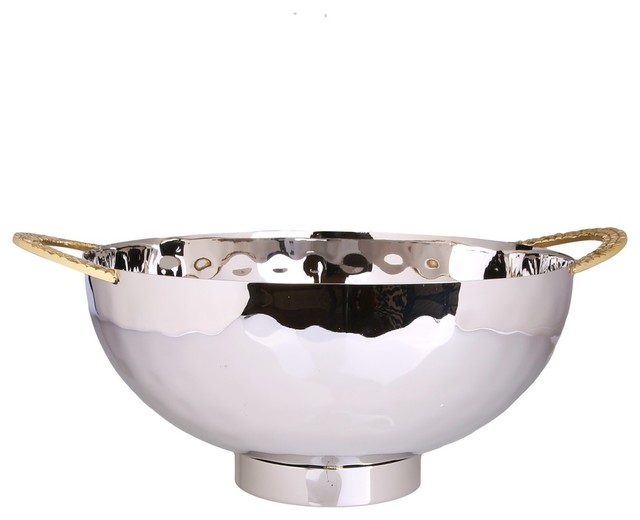 Classic Touch Stainless Steel Salad Bowl With Mosaic Handles