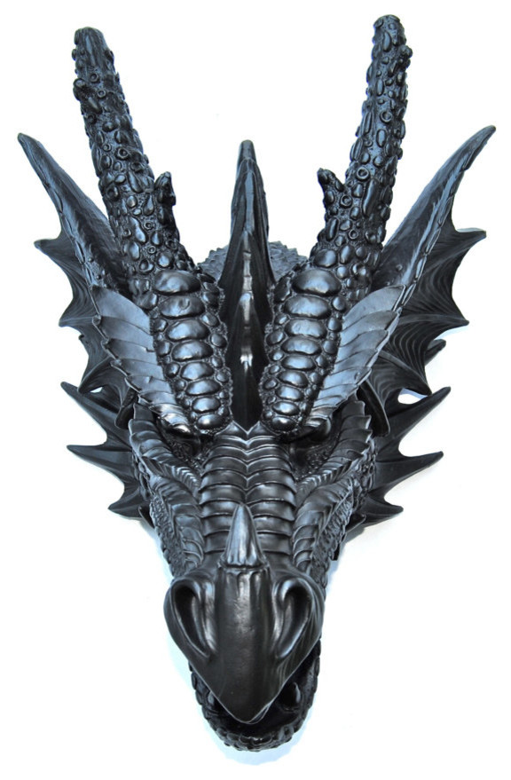 Metallic Gold Dragon Head Wall Mount, Fake Resin Dragon Wall Decor