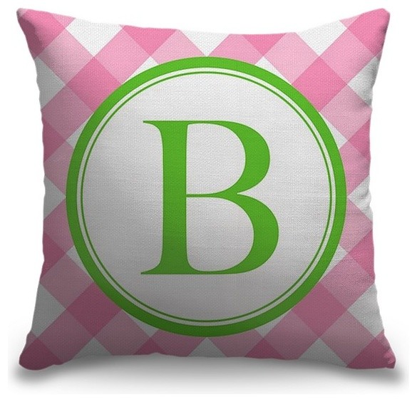 "Letter B - Circle Plaid" Outdoor Pillow 16"x16"