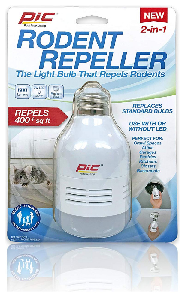 PIC LEDRR Sonic Rodent Repeller/LED Light Bulb, Repels 400+ SqFt Led