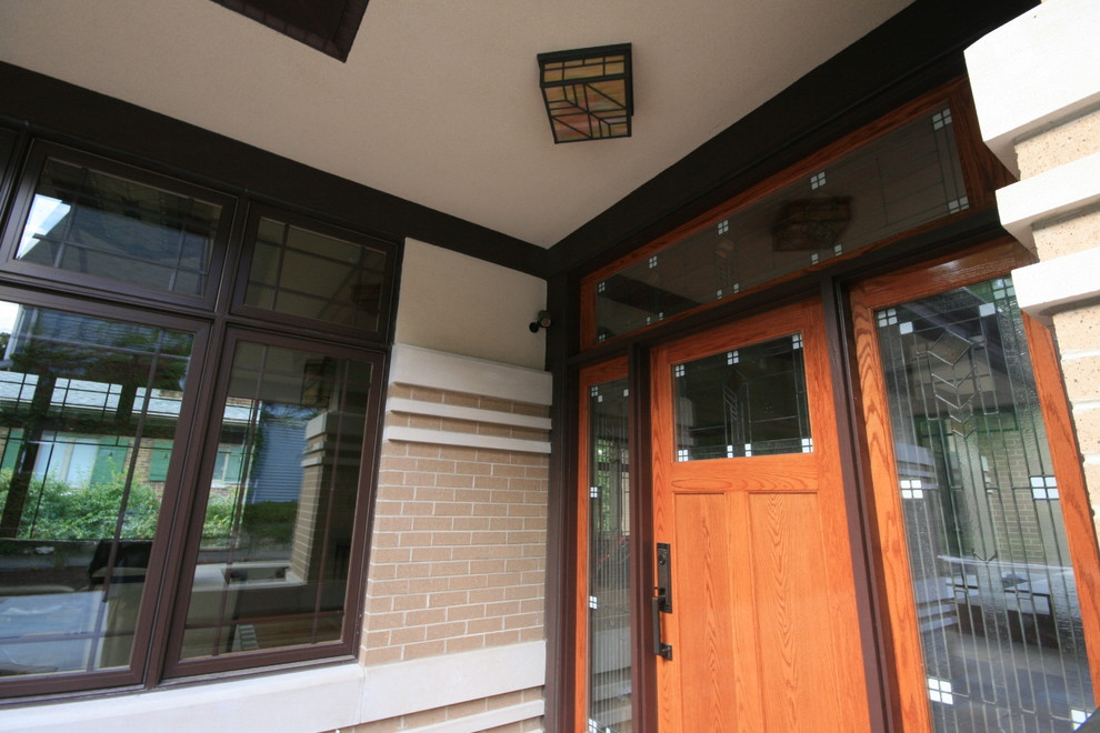Front door - transitional front door idea in Chicago with a medium wood front door