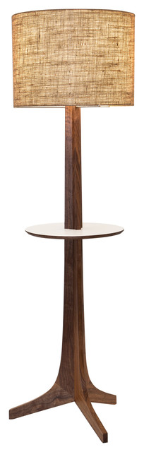 Nauta Floor Lamp, Walnut, Burlap/White Hpl Top Surface, Matching Wood Shelf With White Hpl Top Surface