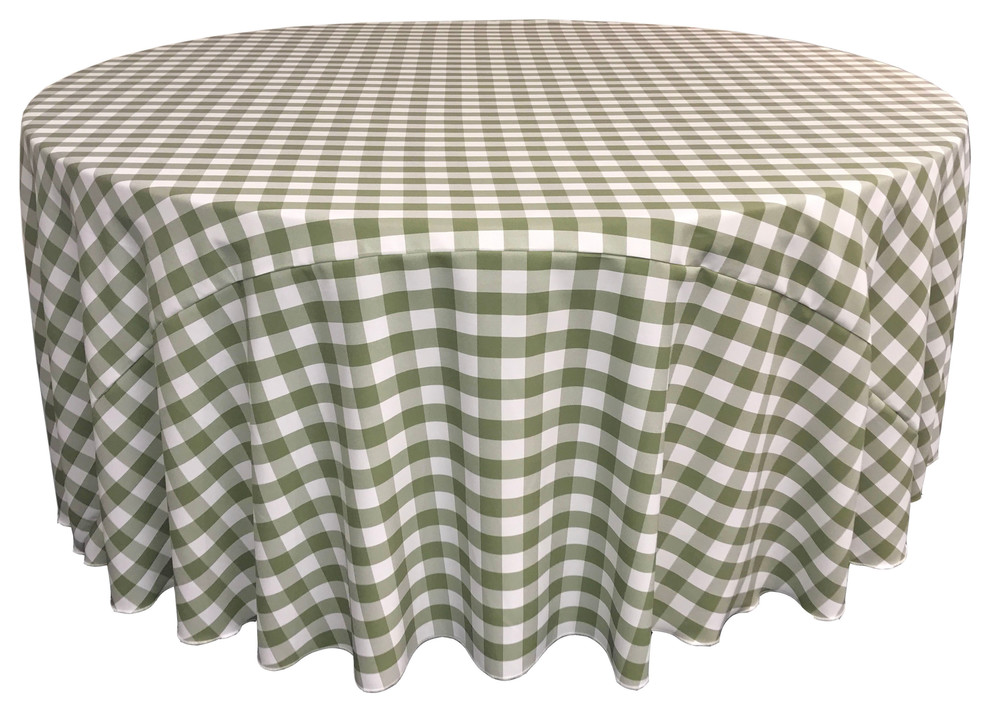 La Linen Polyester Gingham Checd 132 Round Tablecloth White And Apple