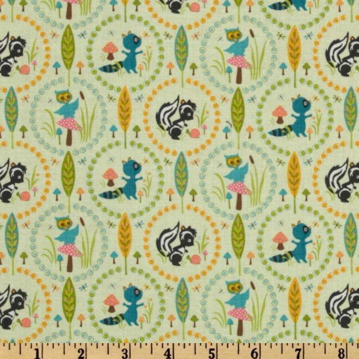 Woodland Tails Owl Green Fabric