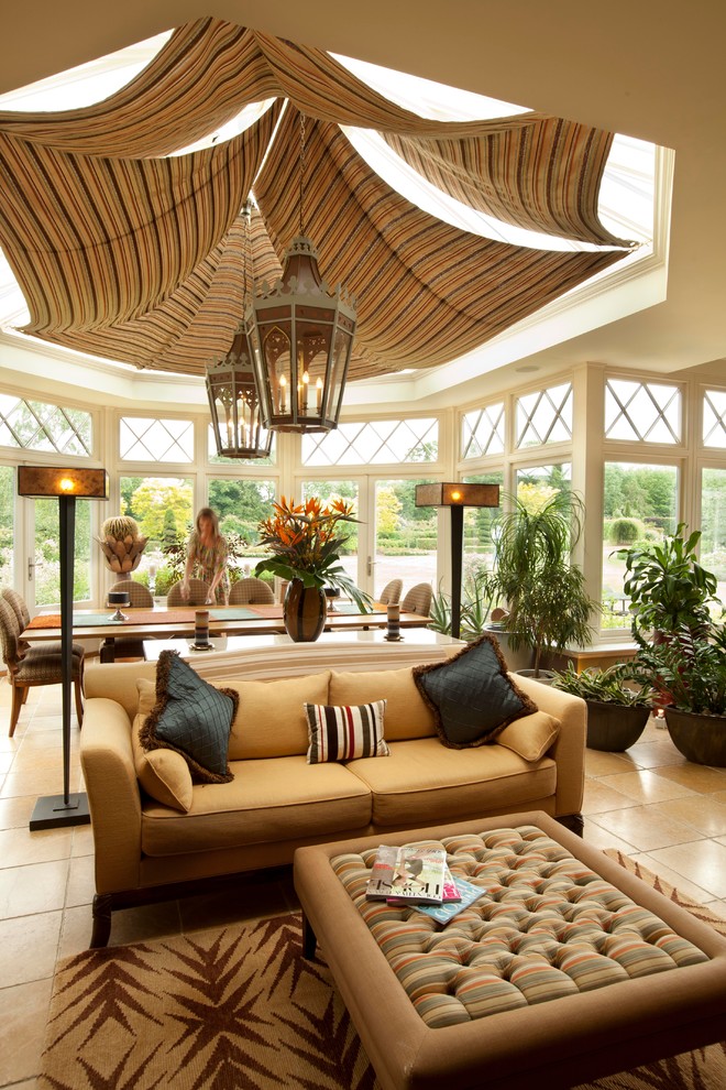 Inspiration for a contemporary sunroom in Essex with ceramic floors.