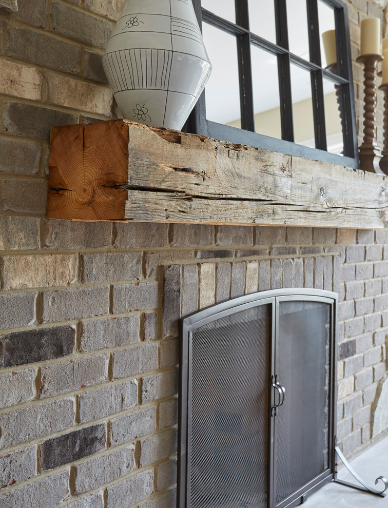 Timber Bacement Reclaimed Rough Sawn Timber Mantle in Lower Level - Traditional ...