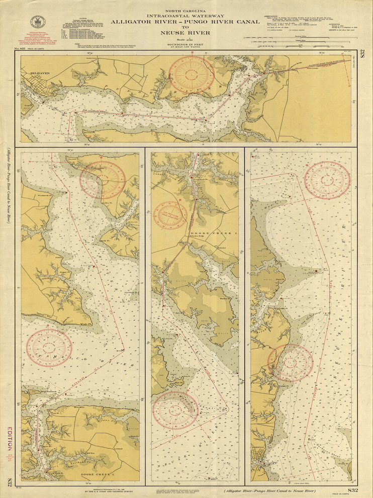1938 Neuse River, North Carolina Map Features the Alligator River