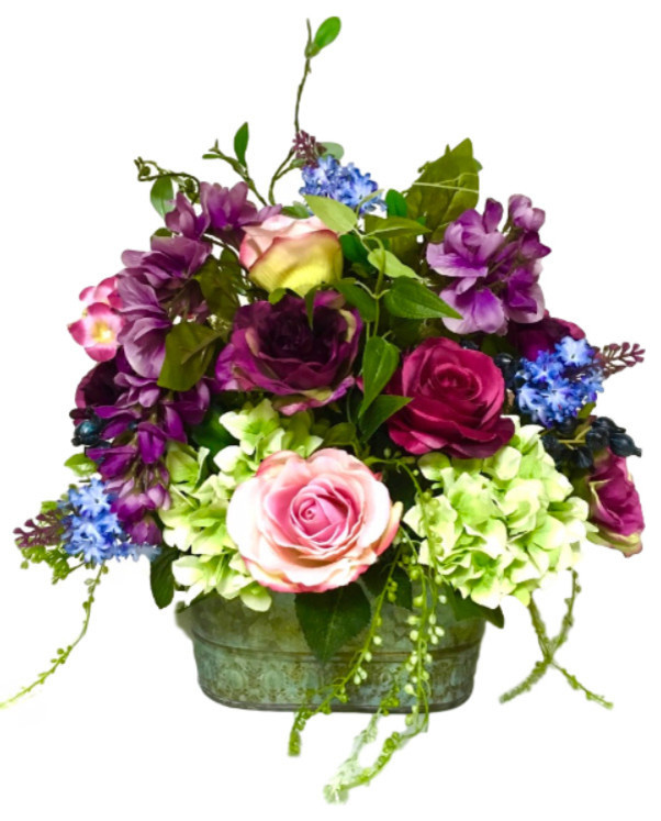 Purple Hydrangea Peony Silk Floral Arrangement Floral Centerpiece