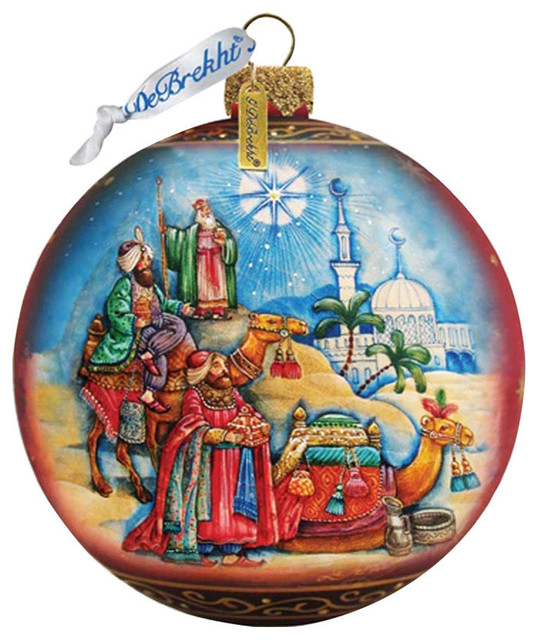Hand Painted Scenic Glass Ornament Three Kings Ball Traditional