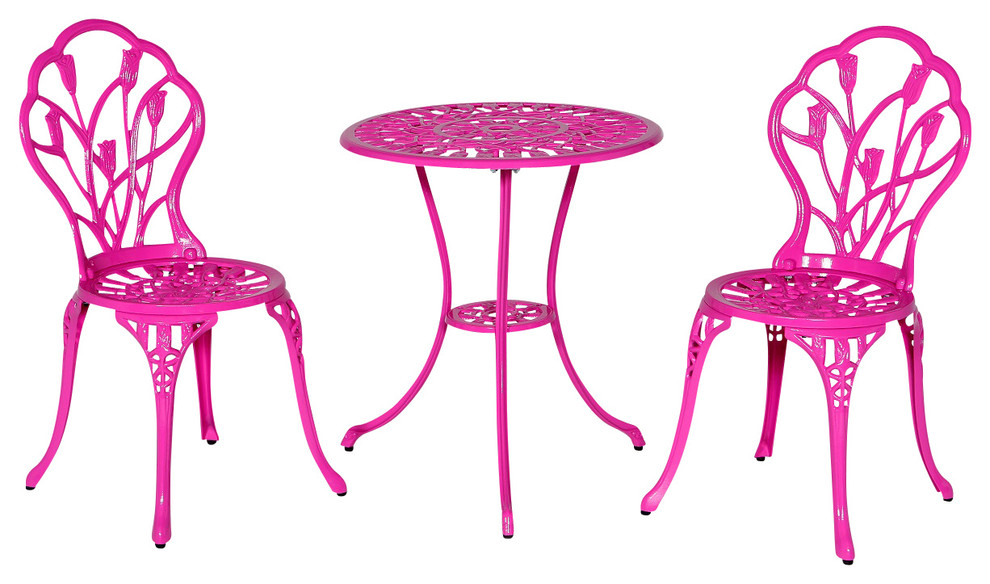 Tulip Pink Bistro Table And Chairs Set Contemporary Outdoor Tulip Pink Bistro Table And Chairs Set