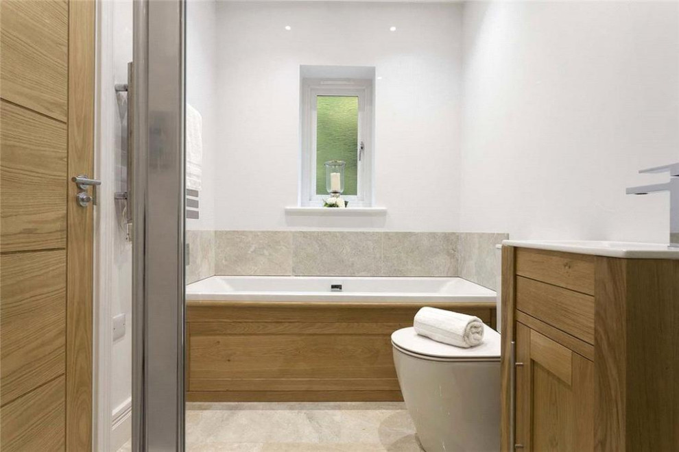 Inspiration for a contemporary bathroom in Other with granite worktops and a built in vanity unit.