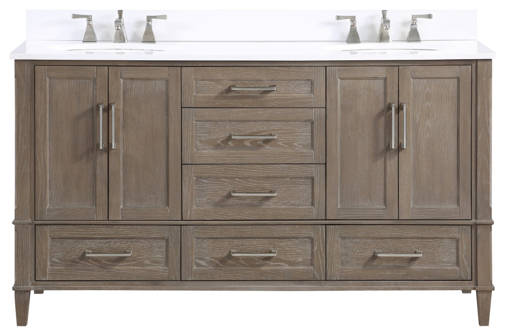 Montauk 60" Bathroom Vanity, Light Oak With White Granite, 60"