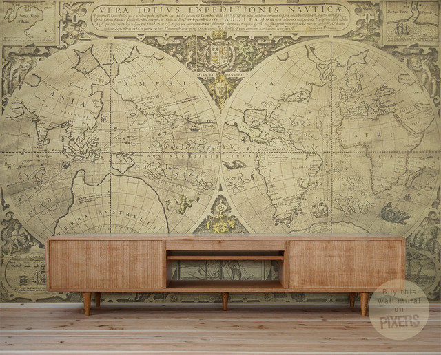 "Vintage World Map" - Wall Mural by PIXERS