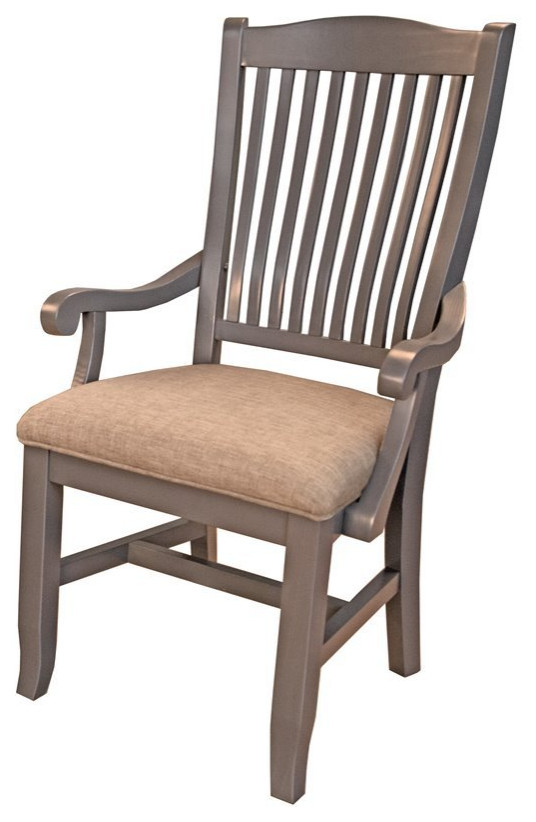 A-America Port Townsend Wood Slatback Dining Arm Chair in Gull Gray (Set of 2)