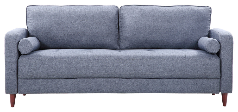 Mid Century Modern Linen Fabric Living Room Sofa, Dark Blue
