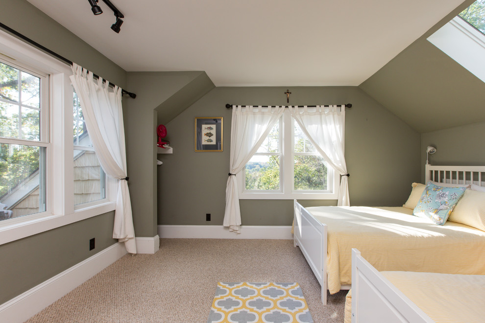 Inspiration for a mid-sized transitional guest bedroom in DC Metro with grey walls, carpet, no fireplace and beige floor.