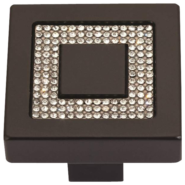 Atlas Luxury 1 1/2Inch Square Inset Crystal Door Knob Matte Black