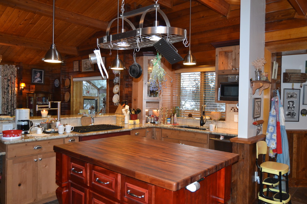 Mountain style kitchen photo in Seattle with light wood cabinets