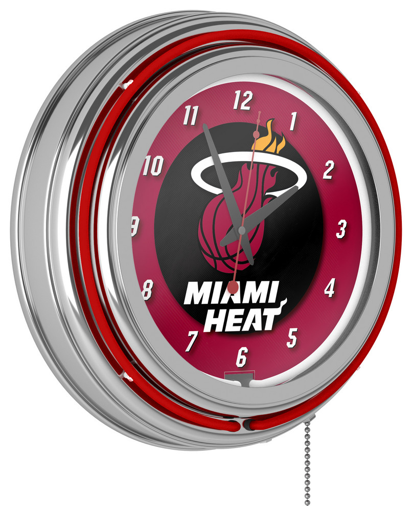 Miami Heat NBA Chrome Double Ring Neon Clock