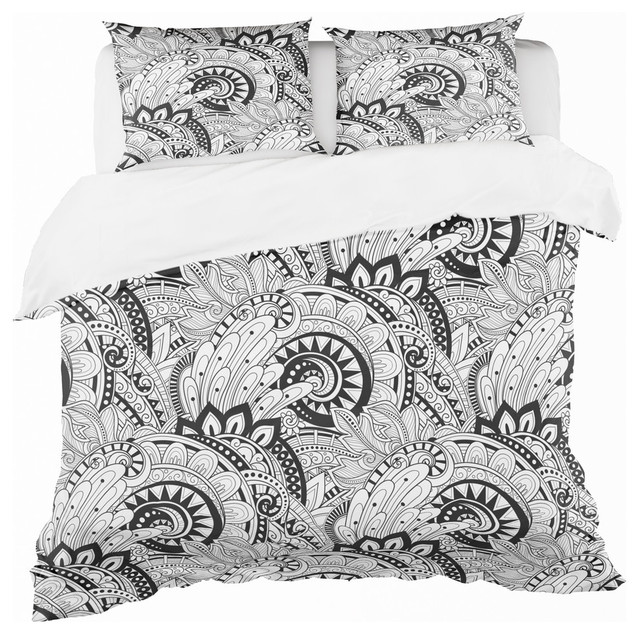 Monochrome Abstract Floral Pattern Bohemian And Eclectic Duvet