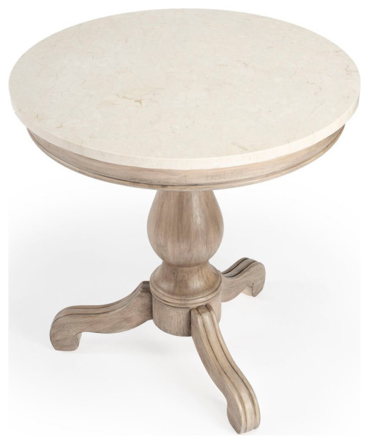 Offex Transitional Round White Marble Top Accent Table Traditional