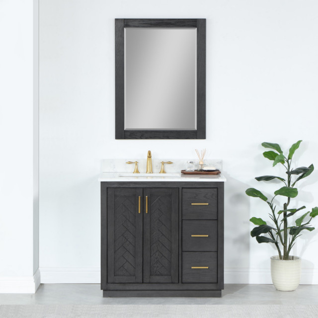 Gazsi Brown Oak Bathroom Vanity Set, 36" - Transitional - Bathroom ...