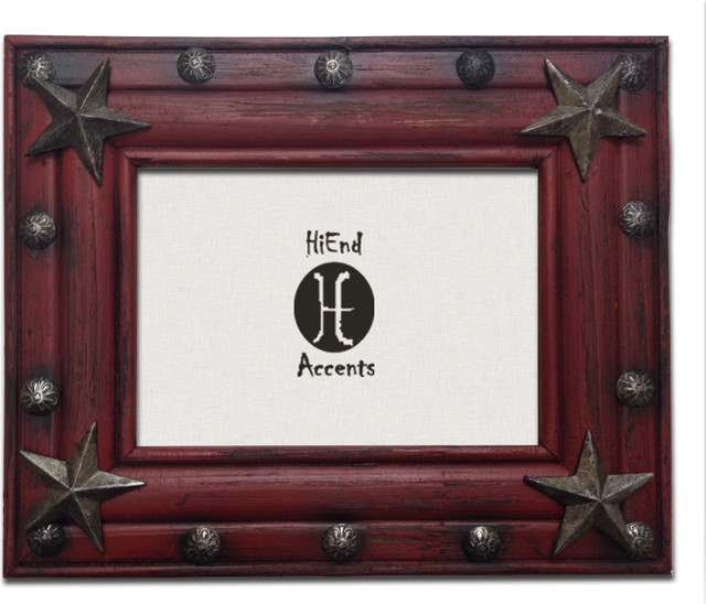 Painted Distressed Wood With Tacks And Stars Picutre Frame