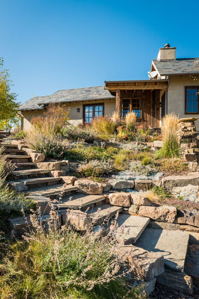 Design ideas for a rustic full sun stone garden path.