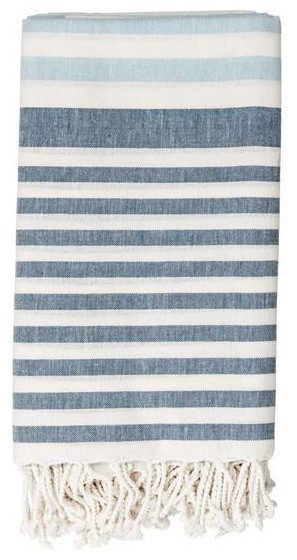 White Cotton Throw with Blue Stripes