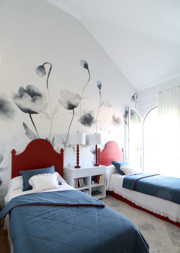 Kids' room - mid-sized contemporary girl kids' room idea in Valencia with white walls