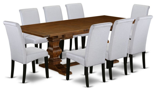 East West Furniture Lassale 9-piece Wood Dining Set in Walnut/Gray