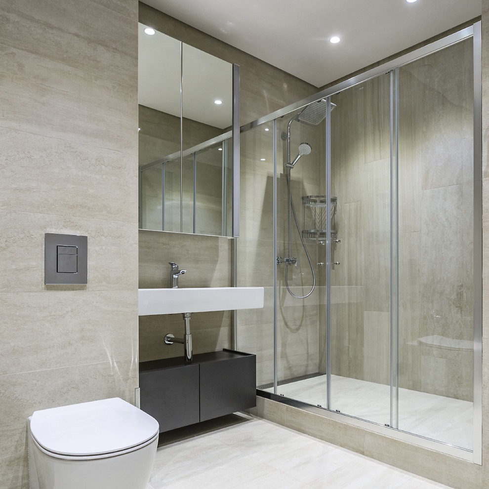 Современный проект с 2 спальнями в серых тонах.