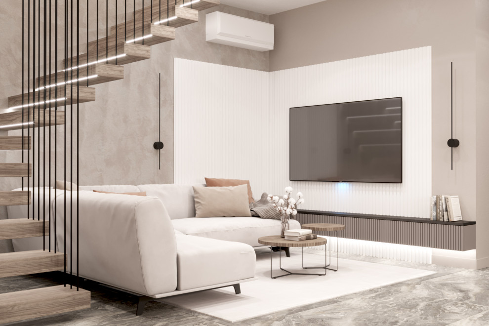 Кухня-гостиная в мягких оттенках