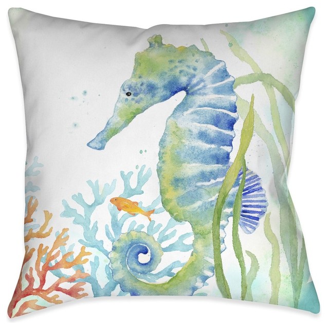 Laural Home Sea Life Seahorse Indoor Decorative Pillow Beach Style Decorative Pillows by