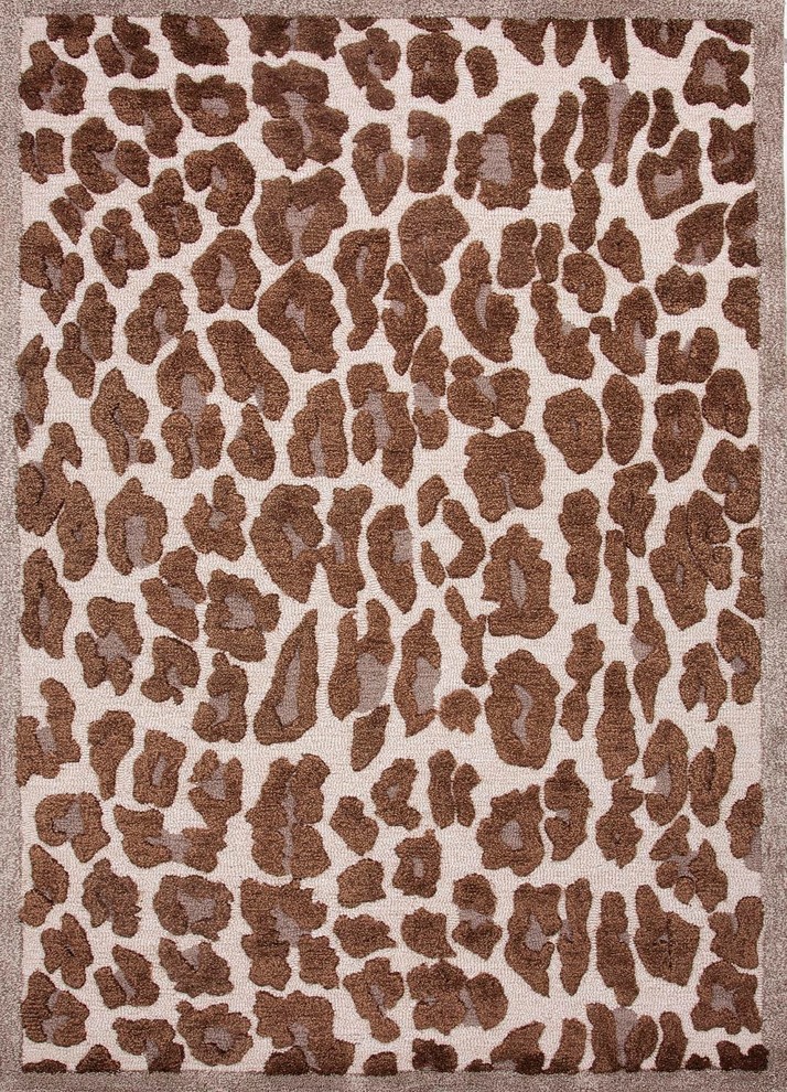 Hand-Tufted Animal print Pattern Wool/Art Silk Ivory/Brown Area Rug (8 x 11)