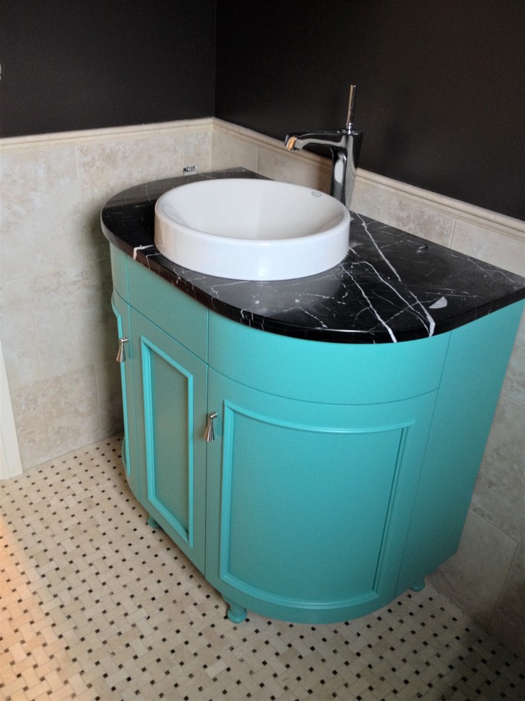 Curved Teal Vanity Midcentury Bathroom Omaha by Wood Trends Inc.,