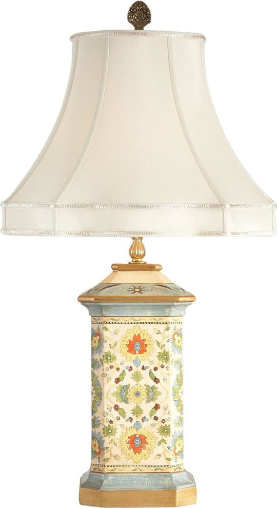 Lamp 1-Light Light Eggshell Shade Painted Brass Accents Silkette