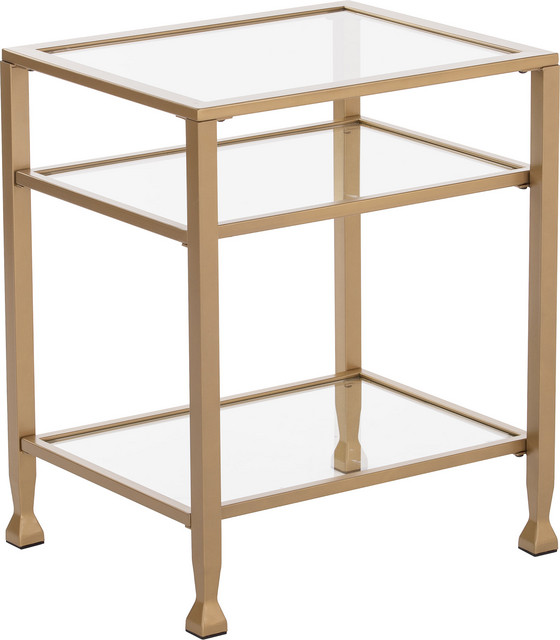 Jaymes Gold Metal and Glass End Table Contemporary Side Tables And
