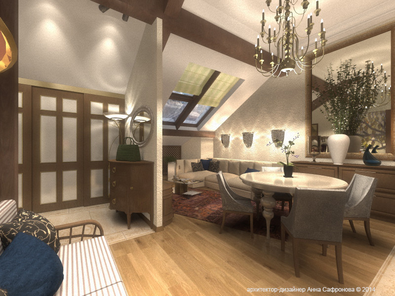 Интерьер квартиры на мансардном этаже