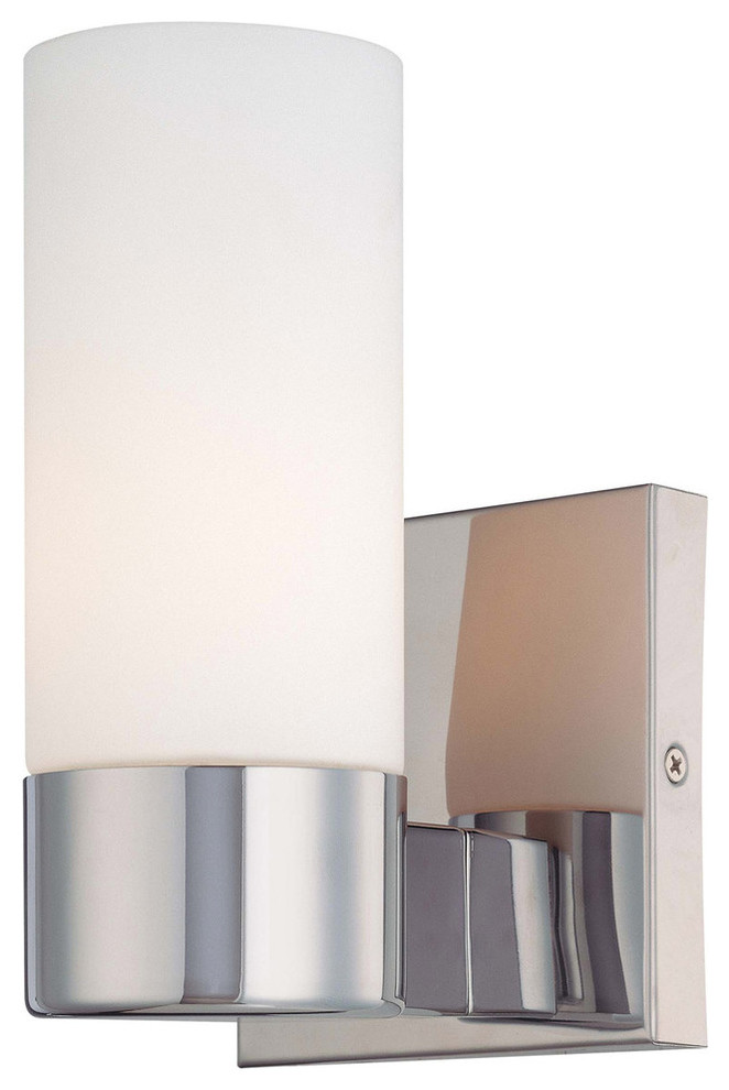 1-Light Wall Sconce, Chrome With Etched Opal Glass Glass