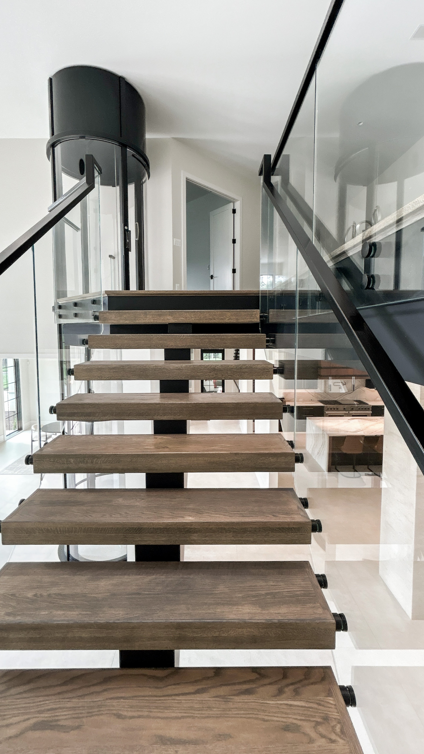 Project #159 | Modern Foyer Stair with Stand-off Glass Railing