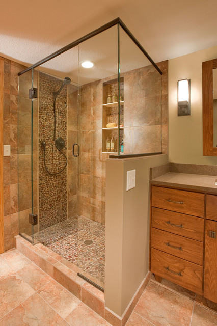 River Rock Walk In Shower Traditional Bathroom Minneapolis