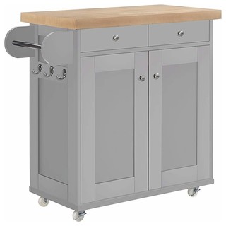 Modern 2 Drawer 1 Cabinet Storage Trolley Cart Oak Wooden Worktop