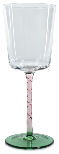 6-Piece Sachi White Wine Glass Set, Green and Pink