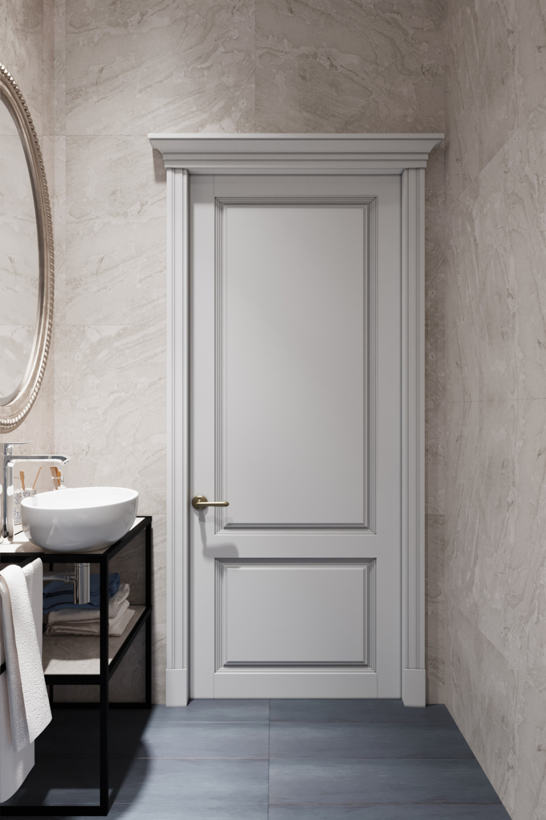 Душевая в классических тонах и голубых оттенках