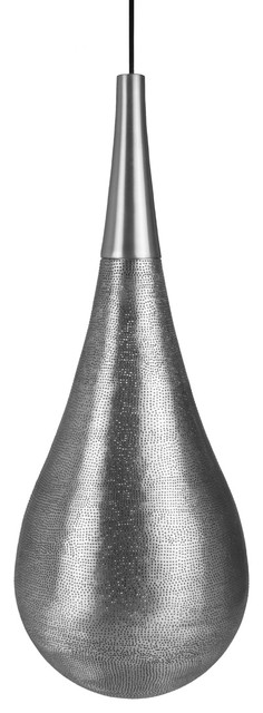 Essence Teardrop Pendant, Matte Nickel, Uniform Perforations, Large