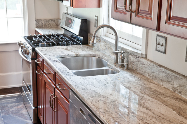 Taupe White Granite In An Historic Kitchen Contemporary