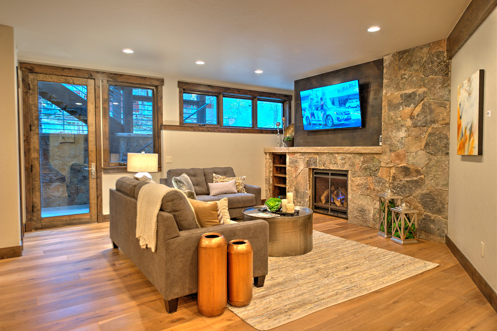 Inspiration for a transitional family room in Denver.